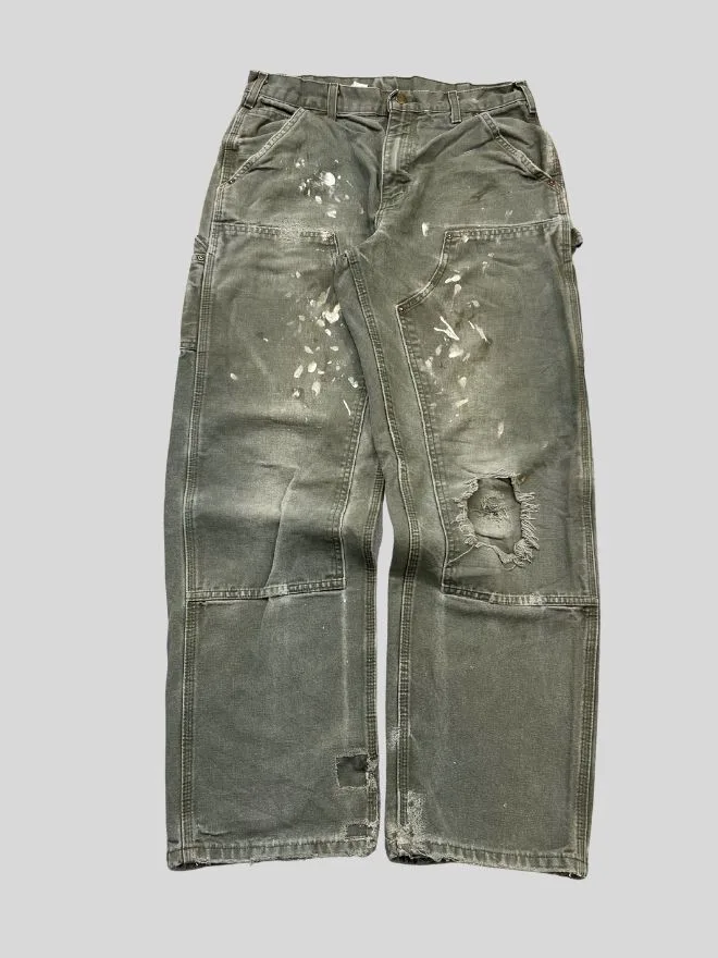 Vintage Carhartt B01 Moss Double Knee Workwear Denim | Size 32 | Green Pants