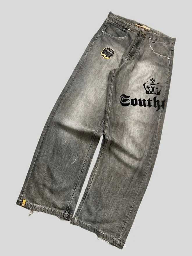 Vintage Southpole Patch Embroidered Denim | Size 34x33 | Black Streetwear Jeans