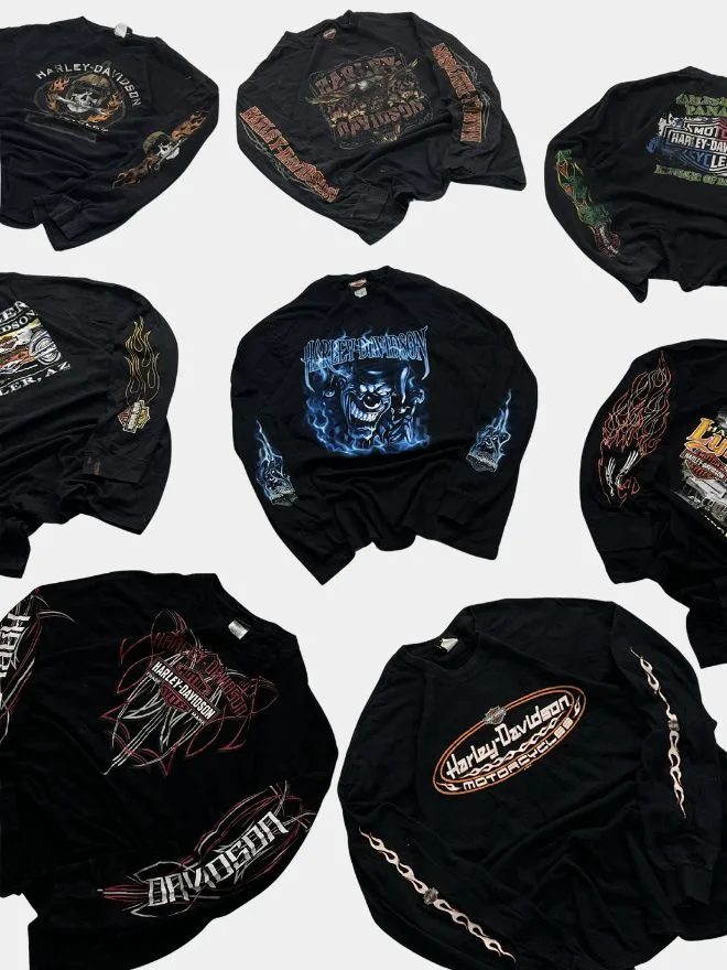 Harley-Davidson Vintage Tee Bundle – Mixed Graphics (S–XL, Grade AB)