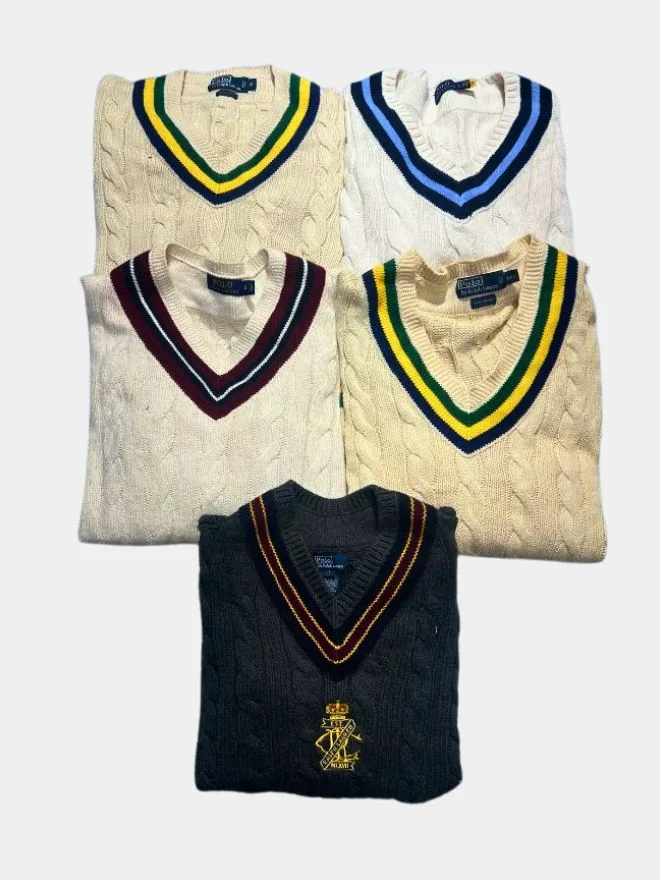 BUNDLE OF VINTAGE POLO RALPH LAUREN V-NECK CRICKET SWEATERS